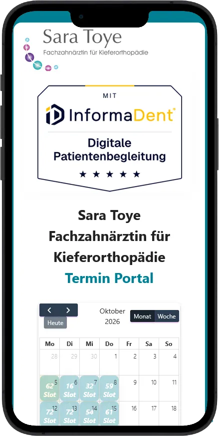 Online-Terminbuchung der Kieferorthopädie Sara Toye